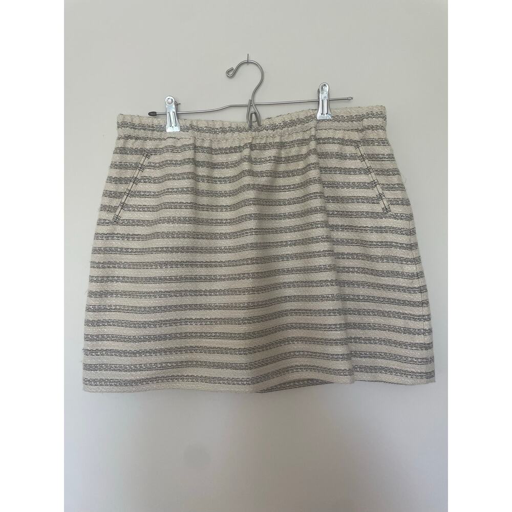 Crown & Ivy Tweed Pull-On Mini Skirt in Cream, Black and Gold Stripe Sz L